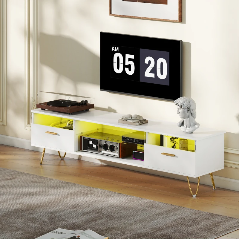 HOMCOM TV-Möbel mit 16 Farben LED RGB-Beleuchtung TV-Ständer für Fernseher von 42 bis 120 Zoll, 160x35x42cm, weiß