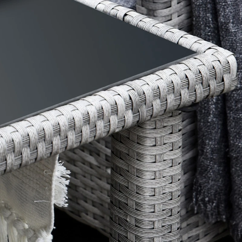 Outsunny Salon de jardin 6 pers. grand confort canapé d'angle + 2 poufs + table à manger 9 coussins assise & dossier fournis résine tressée grise