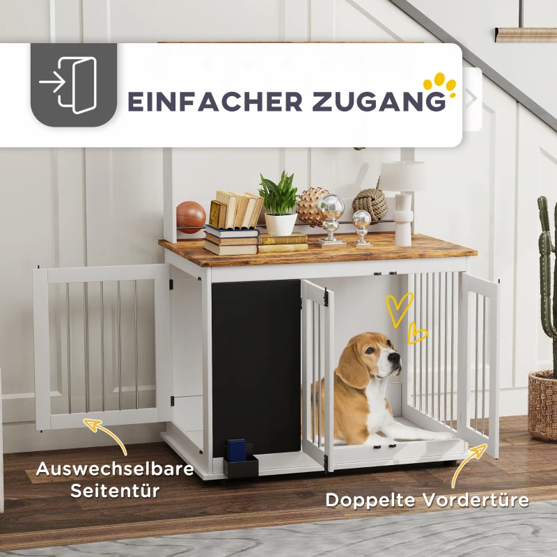 PawHut Hundebox mit Aufbewahrungsregal für Spielzeug, Haken für Leinen, Schreibtafel, Radiergummi, für große Hunde, Weiß(m-6)
