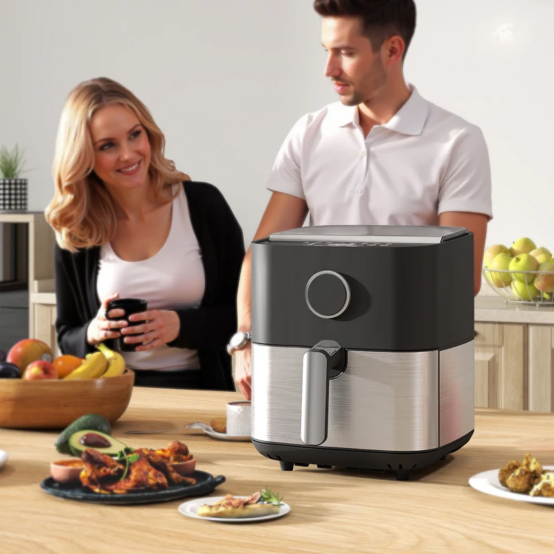 HOMCOM Friggitrice ad Aria da 8L, Air Fryer 1700W con 8 Programmi e Circolazione Aria Calda a 360°, Display LED, Nero