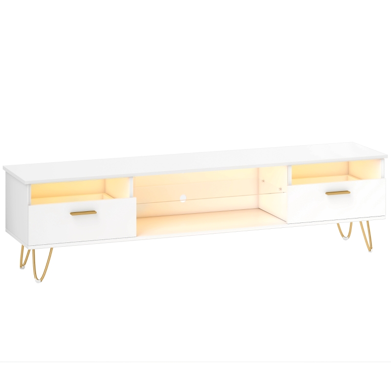 HOMCOM Meuble TV avec LED RGB de 16 couleurs meuble télé pour téléviseur jusqu'à 42 à 120 pouces, 160x35x42cm, blanc