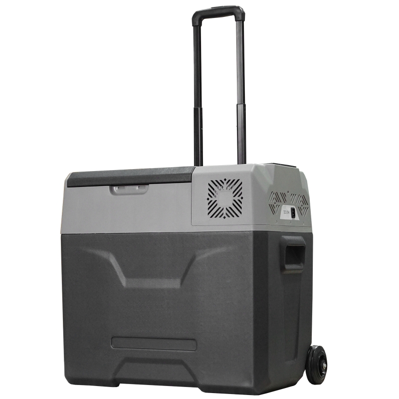 HOMCOM Frigo per Auto da 50L con Pannello Touch, Maniglia e 2 Ruote, in Alluminio e Plastica, 58.6x37.8x54.5 cm, Grigio