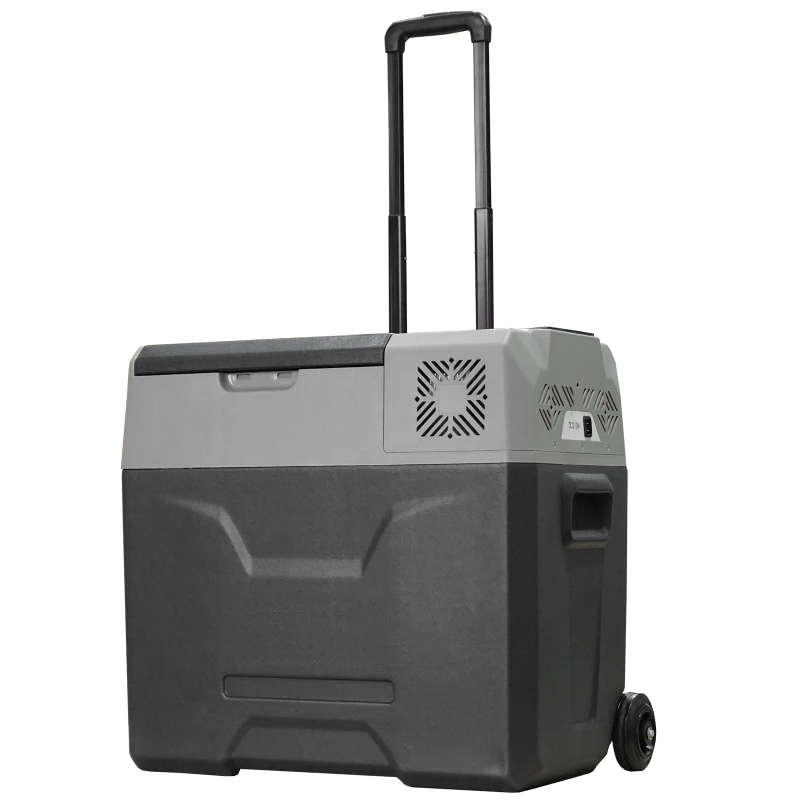 HOMCOM Frigo per Auto da 50L con Pannello Touch, Maniglia e 2 Ruote, in Alluminio e Plastica, 58.6x37.8x54.5 cm, Grigio