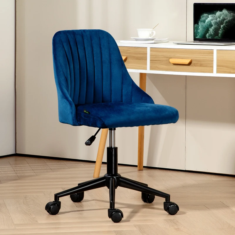 Vinsetto Bürostuhl Drehstuhl Schreibtischstuhl Ergonomisches Liniendesign höhenverstellbar 360° drehbar Schaumstoff Samtartiges Polyester Blau 50 x 58 x 77-87 cm