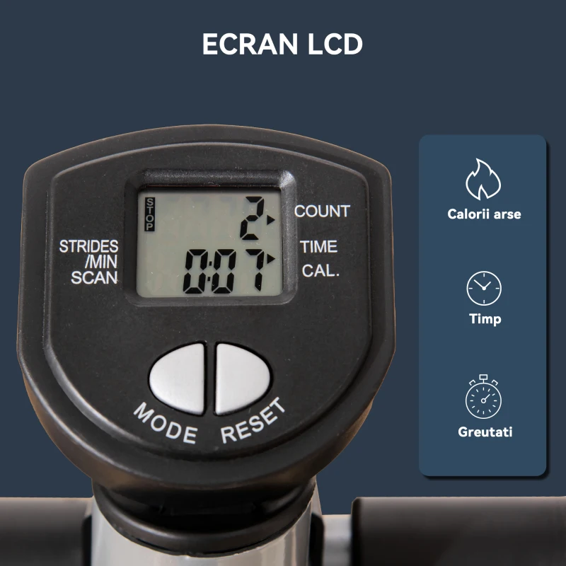 HOMCOM Stepper cu Monitor LCD, Mânere Reglabile și Benzi Elastice, Negru și Argintiu