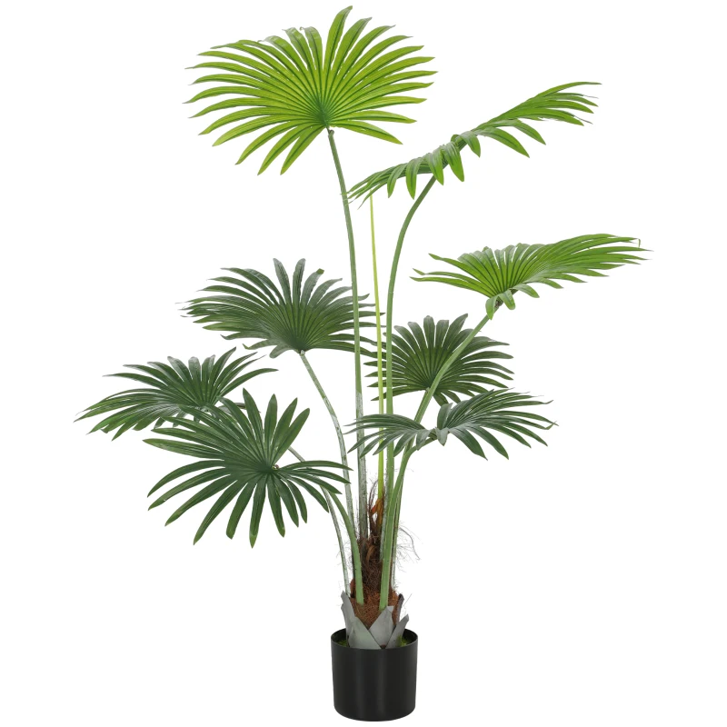 HOMCOM 145cm Artificial Palm Tree, Decorative Artificial Plant with Lifelike PEVA Leaves and Coconut Coir, Fake Tree with Plastic Pot and Flocking for Home Office Decor, Green