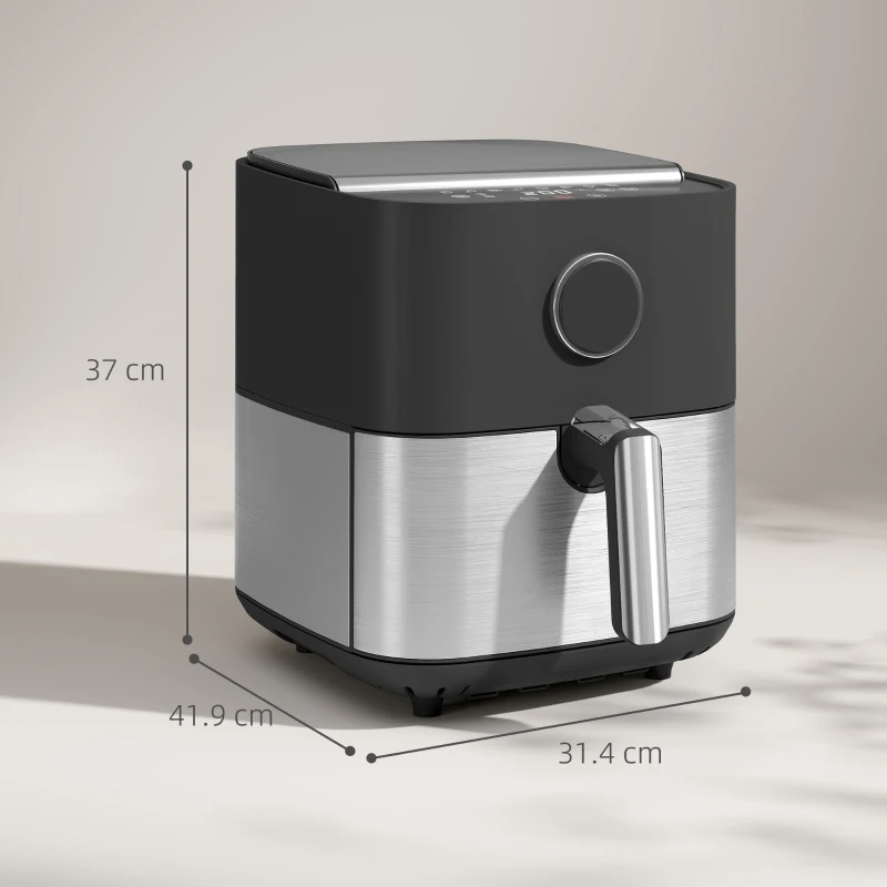 HOMCOM Friggitrice ad Aria da 8L, Air Fryer 1700W con 8 Programmi e Circolazione Aria Calda a 360°, Display LED, Nero