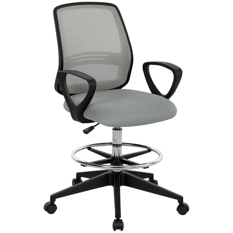 Vinsetto 100-120cm Draughtsman Office Chair, with Footrest - Light Grey