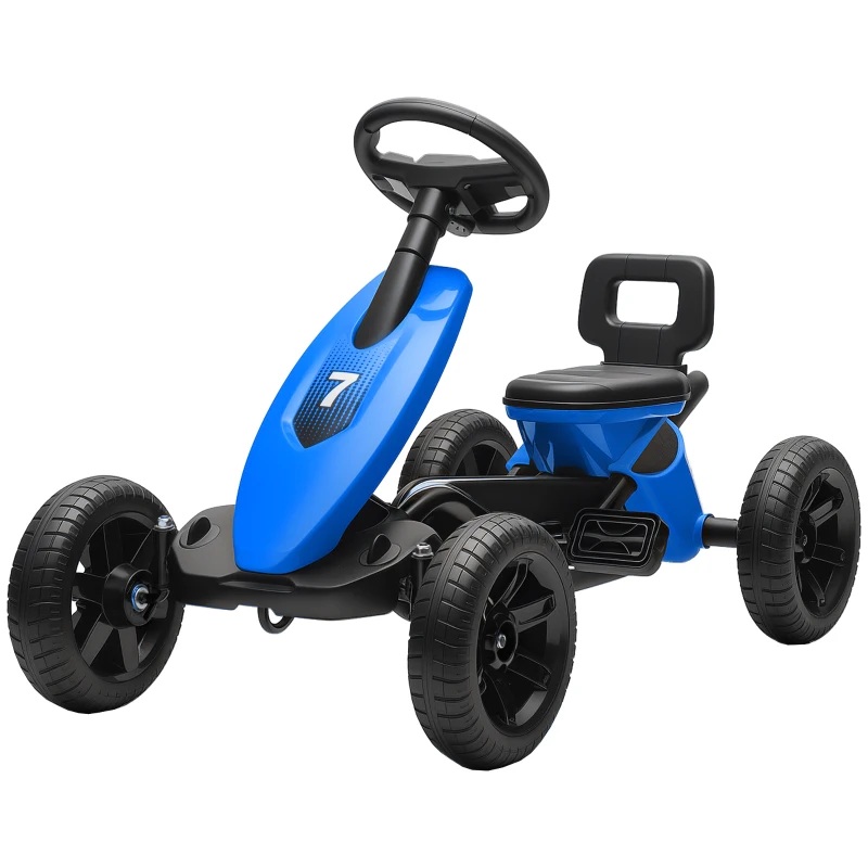 AIYAPLAY Pedal Go Kart for Kids 2-5 Years, with Silent EVA Wheels, Metal Frame, Blue