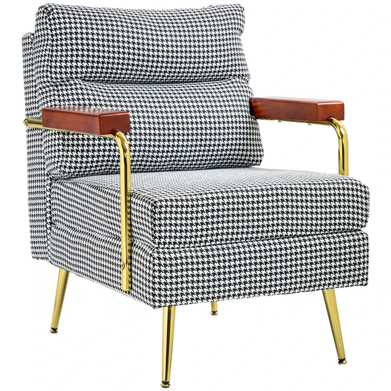 HOMCOM Sessel im Retrodesign, Akzentsessel, Hahnentrittmuster, Holzemelente, Federkern, Schwarz + Weiß