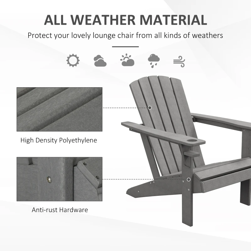 Outsunny krzesło ogrodowe Adirondack z uchwytem na kubek fotel ogrodowy mebel ogrodowy krzesło balkonowe kolor szary tworzywo sztuczne 75 x 87 x 90 cm