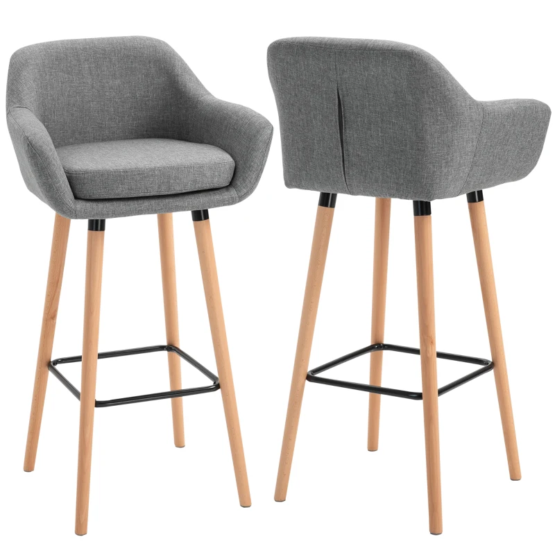HOMCOM 2er-Set Barhocker, inkl. Fußstütze, Massivholz, 55 cm x 48c m x 100 cm,  Grau