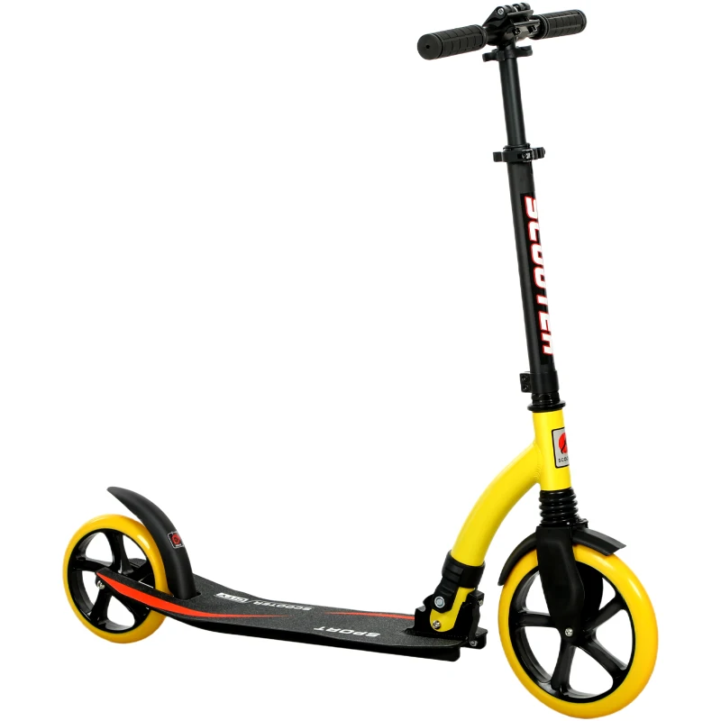 HOMCOM Foldable Kick Scooter with Double Shock Absorption and Big Wheels, Height Adjustable Aluminium Frame Big Wheel Scooter for 14+ Teens Adult - Yellow