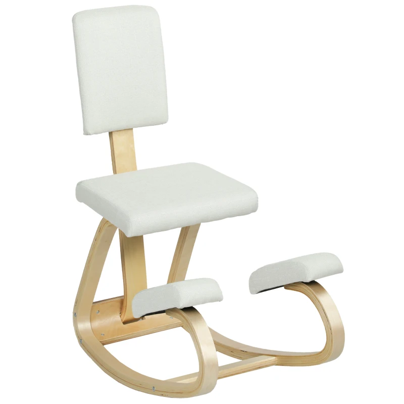 HOMCOM Silla Ergonómica de Rodillas con Respaldo Cojines Acolchados Marco de Madera para una Mejor Postura Oficina Crema