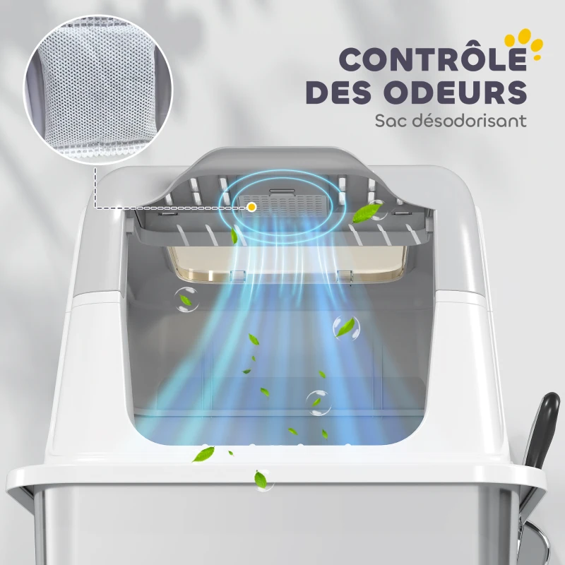 PawHut Maison de toilette pour chat bac à litière fermé bac acier inoxydable, nettoyage facile, 60,4 x 40,4 x 41,8 cm, blanc