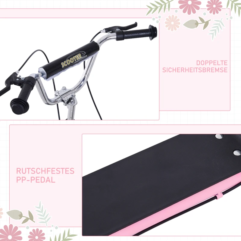 HOMCOM kinderstep step scooter stadsscooter kinderen scooter kickboard vanaf vijf jaar 16/12 inch roze 135 x 58 x 92-100 cm(m-7)