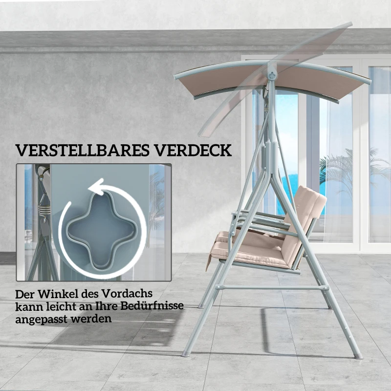 Outsunny Hollywoodschaukel, Gartenschaukel, 2-Sitzer-Schaukel mit Sonnendach, 175 x 112 x 165 cm, Beige