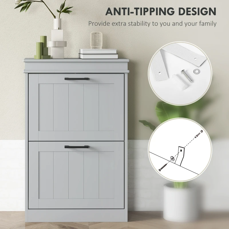 HOMCOM Two-Drawer Minimalistic 10-Shoe Cabinet - Grey