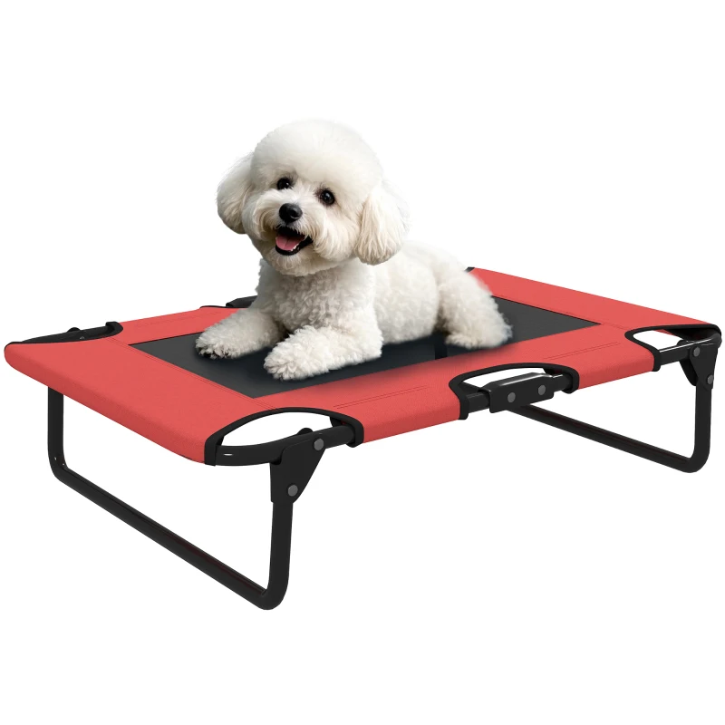 PawHut Portable Raised Dog Bed, Elevated Pet Cot with Breathable Mesh for Indoor Outdoor, for Small Medium Dogs, Red