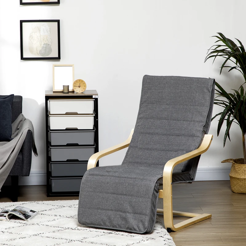 HOMCOM Akzentsessel, Relaxsessel mit verstellbarem Fußteil, Birkenholzrahmen, bis 120 kg, 66,5 x 94 x 100 cm, Grau(m-7)