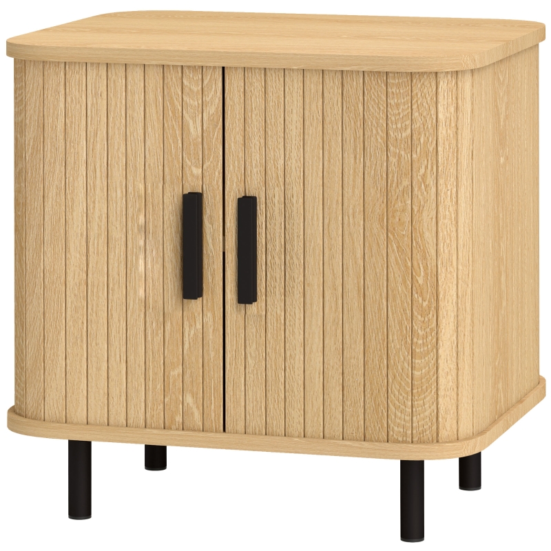 HOMCOM Mesita de Noche para Dormitorio con Puertas Correderas 2 Estantes y Patas de Acero Estilo Escandinavo 48x40x48 cm Roble