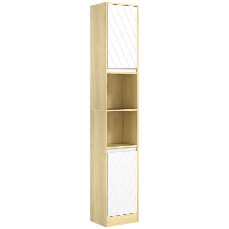 HOMCOM Dulap Înalt de Baie Spațios, Mobilier de Baie cu 2 Dulapuri și Rafturi Reglabile, 30x24x170 cm, Lemn Natural(m-11)