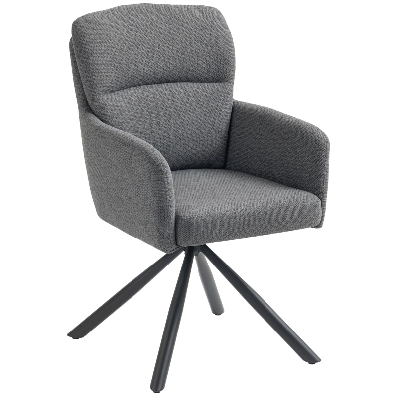 HOMCOM Chaise de salle à manger rembourrée, Chaise de cuisine avec rembourrage épais, Accoudoirs, Pieds en métal, Gris