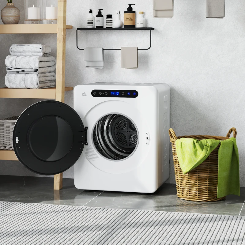HOMCOM Wasdroger, 6 Programma's, 40-60℃, 4 kg capaciteit, compact, Touchbediening, Wit(m-9)