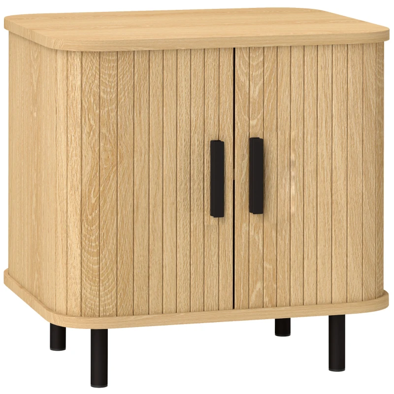 HOMCOM Mesita de Noche para Dormitorio con Puertas Correderas 2 Estantes y Patas de Acero Estilo Escandinavo 48x40x48 cm Roble
