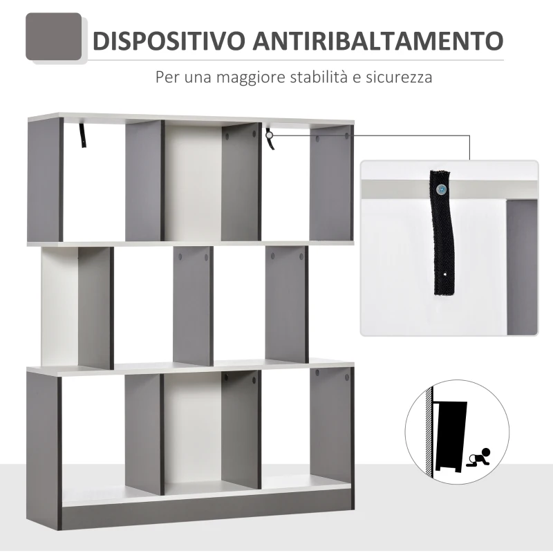 HOMCOM Mobile Libreria a 8 Ripiani per Soggiorno e Camera da Letto, in Legno, 100x24x124 cm, Grigio Carbone