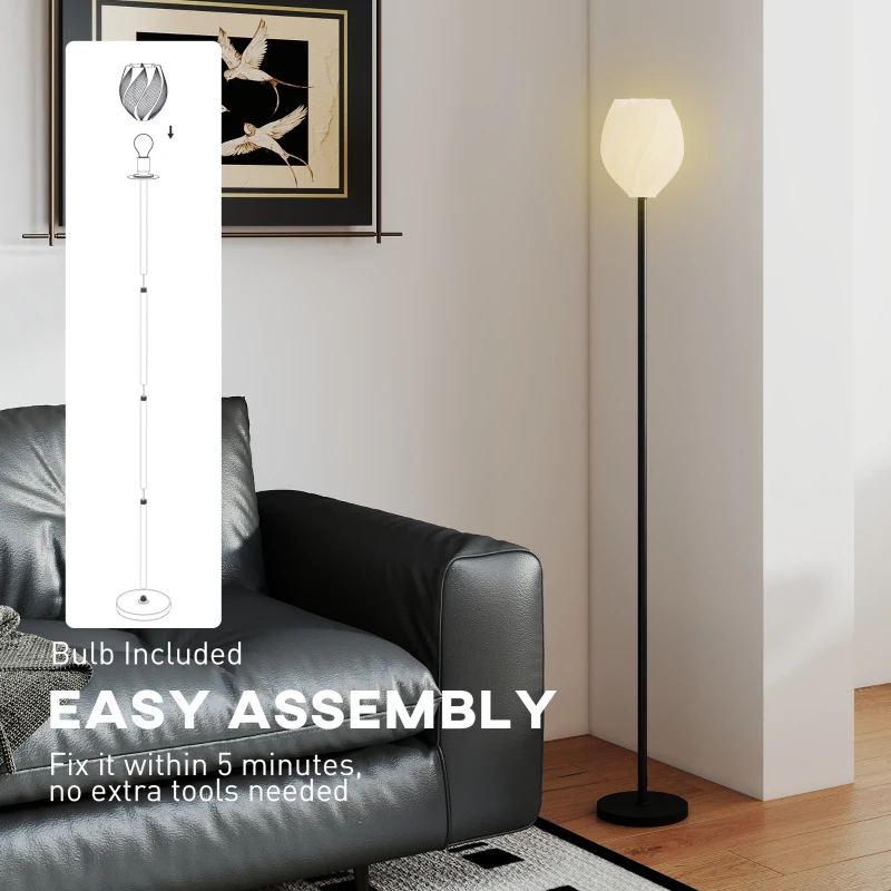 HOMCOM Flower Floor Lamp for Living Room, 3D Printed Modern Standing Lamp with Rose Shade, 3 Colour Temperature & Foot Switch, Minimalist Tall Pole Lampshade for Bedroom, Office, White