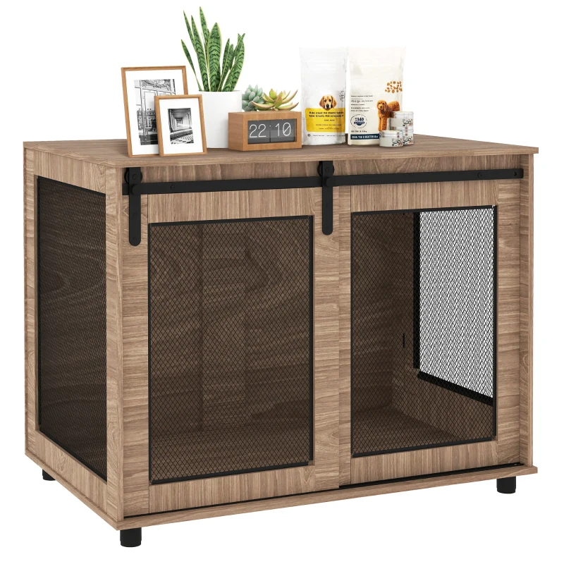 PawHut Dog Crate Furniture with Sliding Door for Large Dogs, Walnut Brown