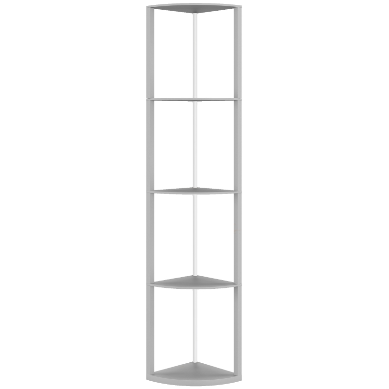 HOMCOM RGB LED Floor Lamp with Shelves, 5-Tier Dimmable Standing Lamp with Adjustable Brightness and Remote Control, Modern Corner Display Shelf Unit for Living Room Bedroom Office, Grey