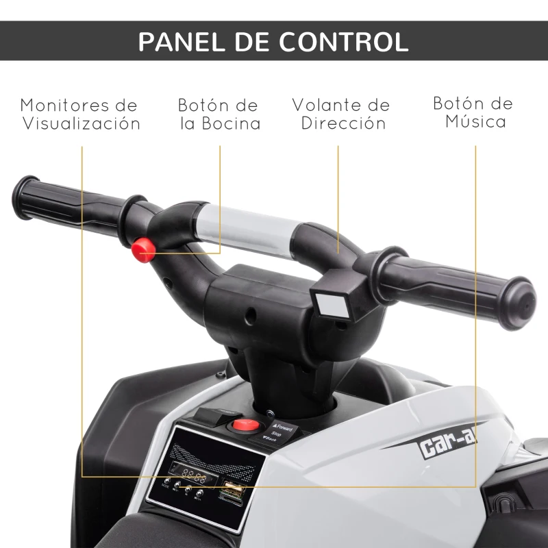 HOMCOM Quad Eléctrico para Niños de 3-5 Años Vehículo Eléctrico a Batería 12V con 2 Motores 83x53x55,5 cm Negro y Blanco