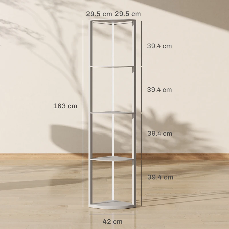 HOMCOM RGB LED Floor Lamp with Shelves, 5-Tier Dimmable Standing Lamp with Adjustable Brightness and Remote Control, Modern Corner Display Shelf Unit for Living Room Bedroom Office, Grey