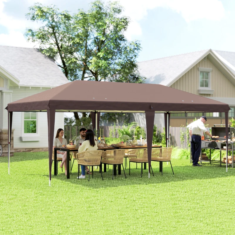 Outsunny Tonnelle barnum de jardin pop-up pliant 6L x 3l x 2,7H m sac inclus acier époxy oxford haute densité marron
