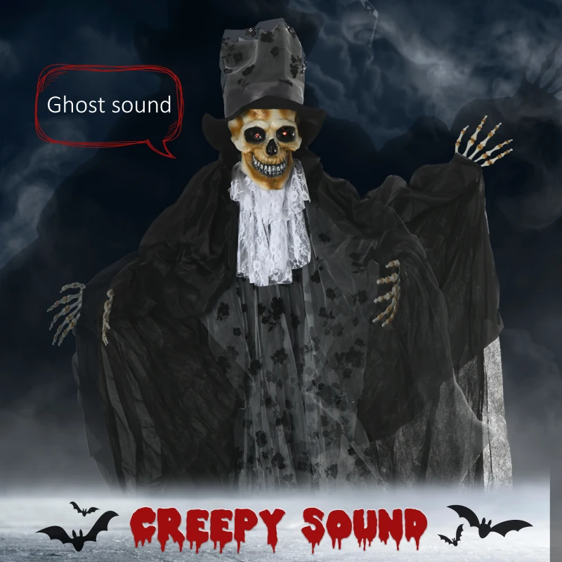 Outsunny 189cm Life Size Outdoor Halloween Decorations Ghost Bridegroom, Animated Prop Animatronic Decor with Sound and Motion Activated, Light Up Eyes, Howling Sound