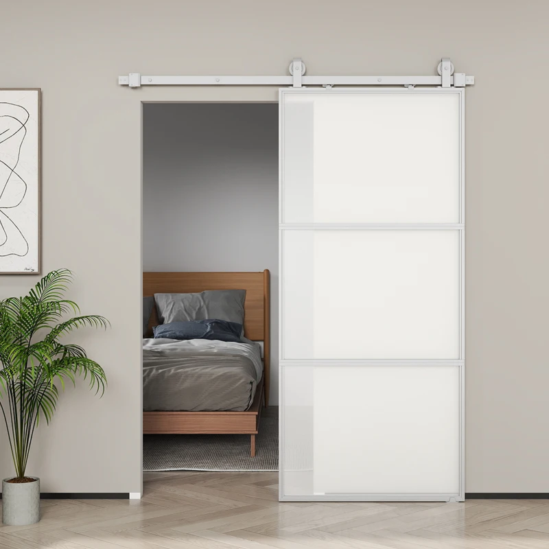 HOMCOM Porta de Correr de Vidro com Mecanismo de Fecho Suave para Casa de Banho Sala de Estar Cozinha 91,4x203,2 cm Branco