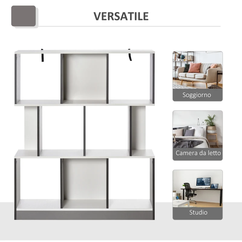 HOMCOM Mobile Libreria a 8 Ripiani per Soggiorno e Camera da Letto, in Legno, 100x24x124 cm, Grigio Carbone
