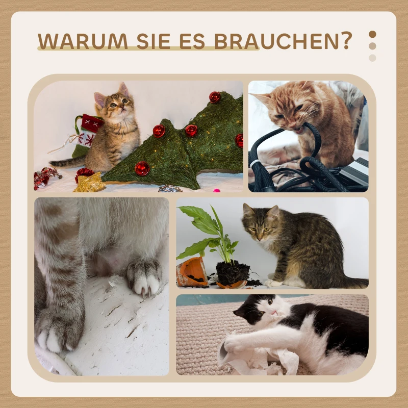 PawHut Kratzbaum mit Jute-Kratzmatte, Liegeplattform, Spielball, Katzenhaus, Beige, 40 x 40 x 57 cm(m-6)