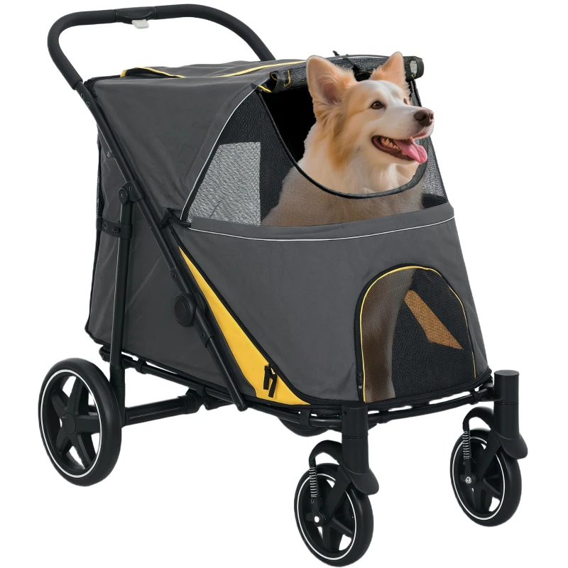 PawHut Passeggino Pieghevole per Cani di Taglia Media con Ingressi a Cerniera e Finestre a Rete, 112x65x100 cm