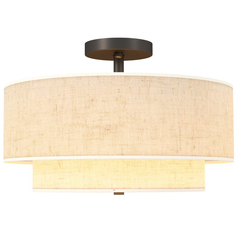 HOMCOM Lampe de Plafond, Suspension avec doubles Abat-Jour en Lin, Crème