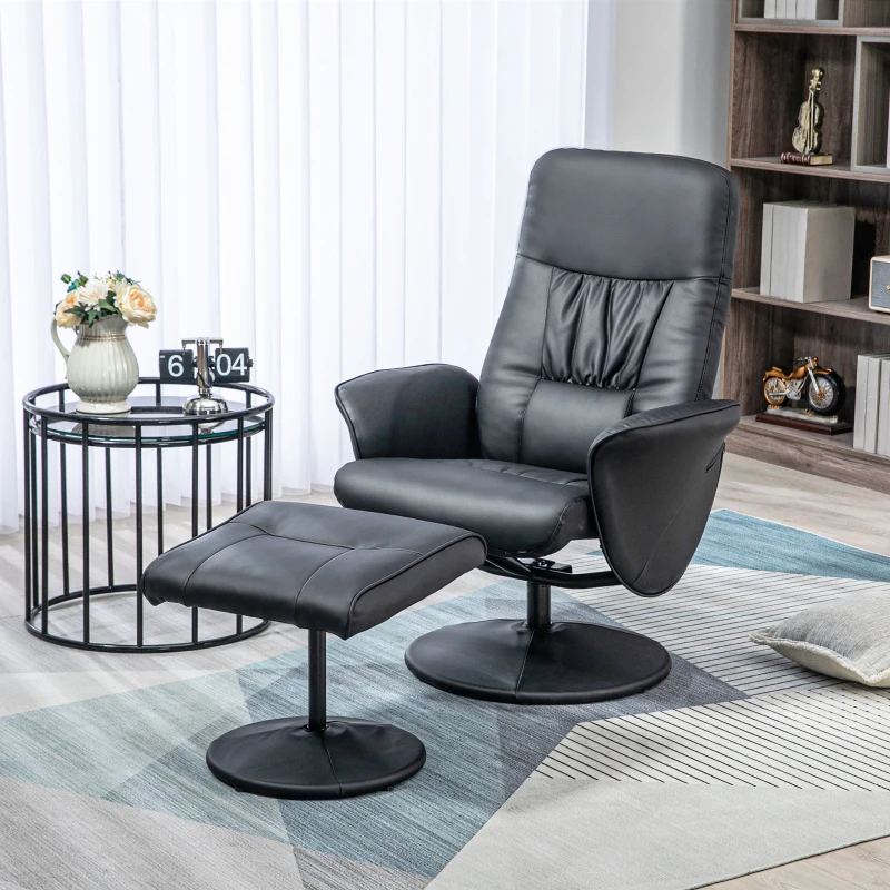 HOMCOM 2-delige fauteuilset Fauteuil met voetenbank Relaxfauteuil met voetenbank, verstelbare hoogte, verstelbare rugleuning, zwart