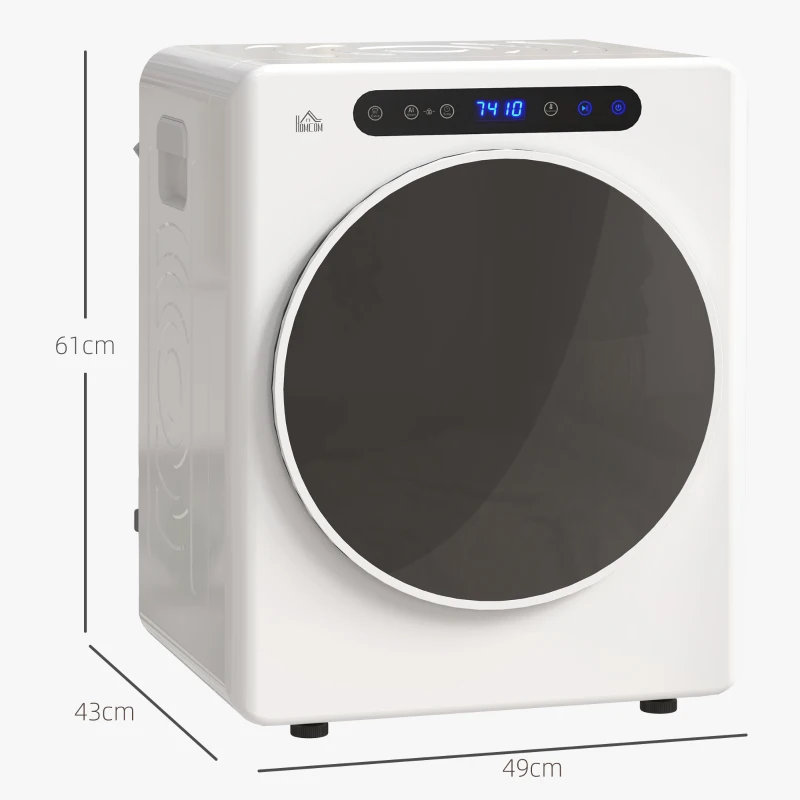 HOMCOM Wasdroger, 6 Programma's, 40-60℃, 4 kg capaciteit, compact, Touchbediening, Wit(m-3)
