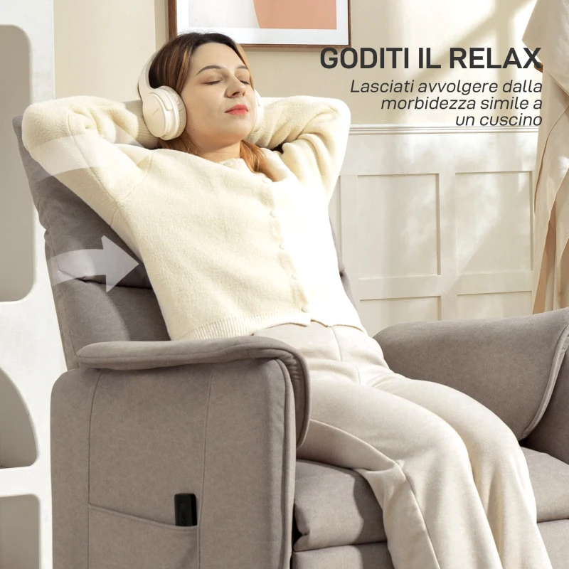 HOMCOM Poltrona Reclinabile Elettrica con Telecomando e Poggiapiedi, in Tessuto Effetto Velluto, 80x83x104 cm, Marrone