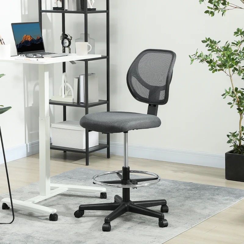 Vinsetto Ergonomic Mesh Standing Desk Chair with Adjustable Footrest Ring and Seat Height Charcoal Grey