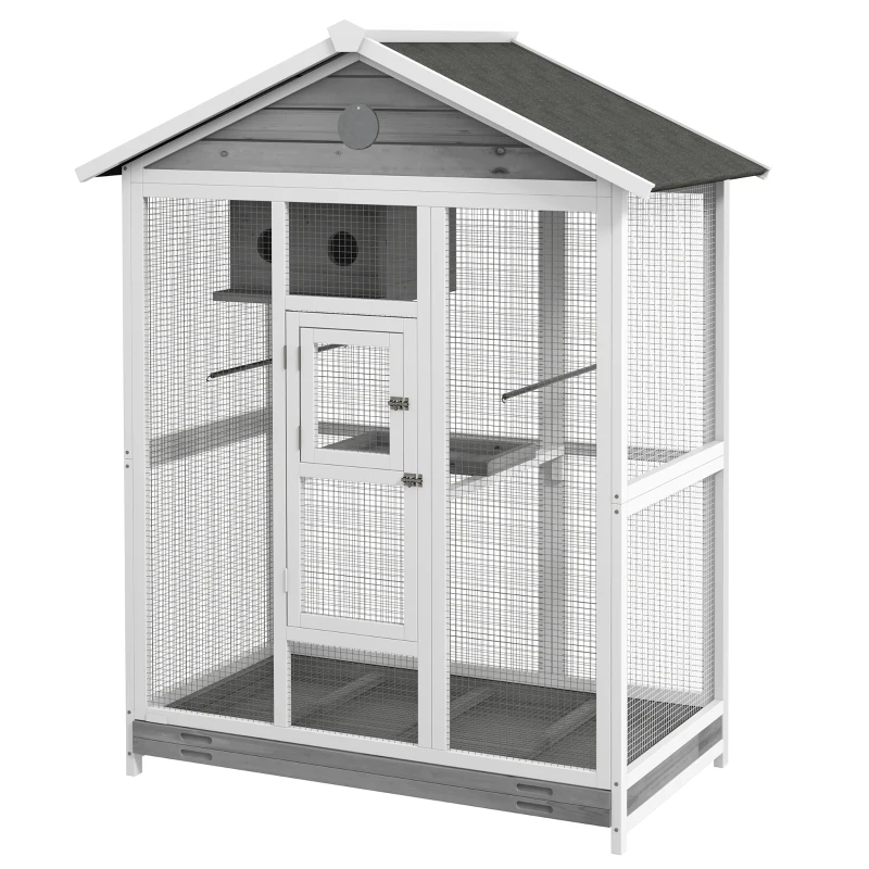 PawHut Houten vogelkooi met 4 zitstokken, asfaltdak, waterdicht, 112 x 68 x 154 cm(m-11)
