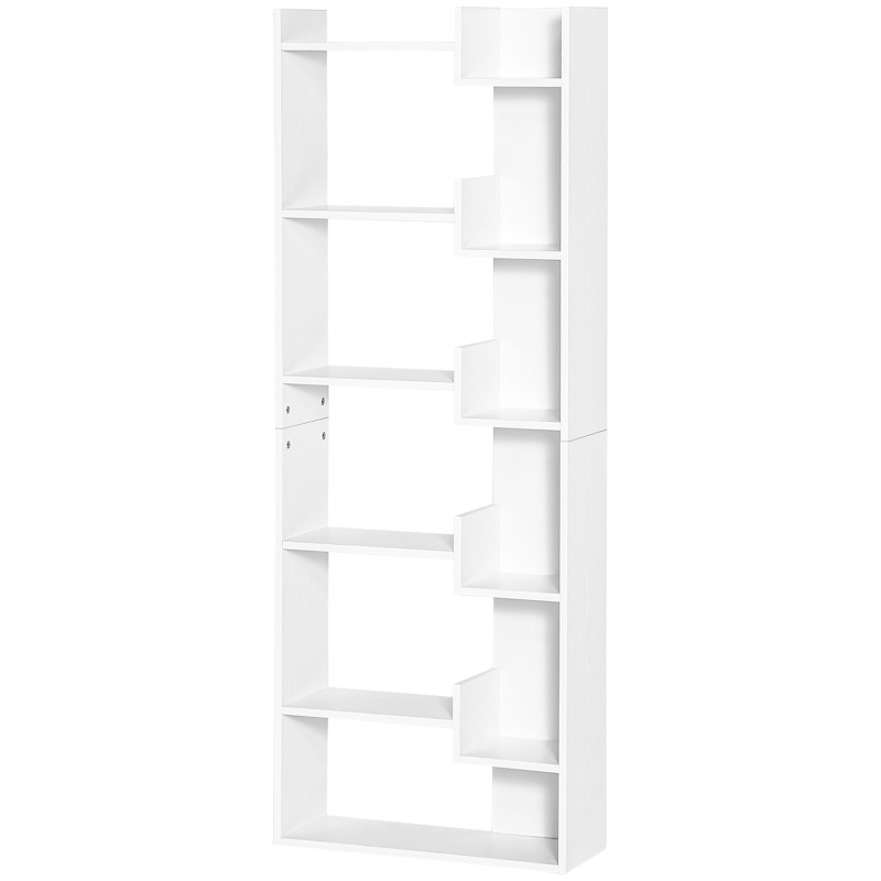 HOMCOM Libreria, mensola da 6 livelli, design irregolare, per soggiorno, camera da letto, ufficio, 60x21x162,5cm, bianco
