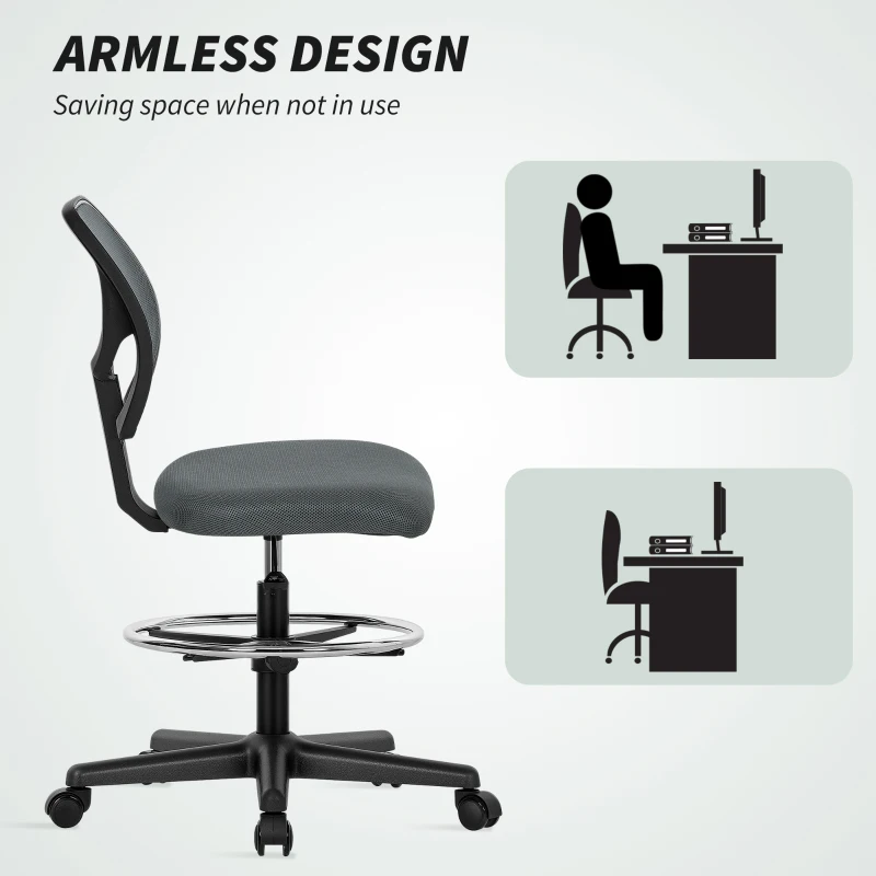 Vinsetto Ergonomic Mesh Standing Desk Chair with Adjustable Footrest Ring and Seat Height Charcoal Grey