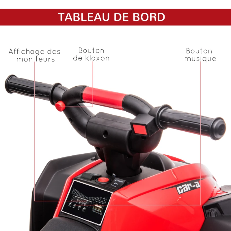 HOMCOM Quad électrique enfant de 3 à 5 ans 12 V 2 moteurs 2 vitesses 3-6 km/h phares LED klaxon rouge(m-6)